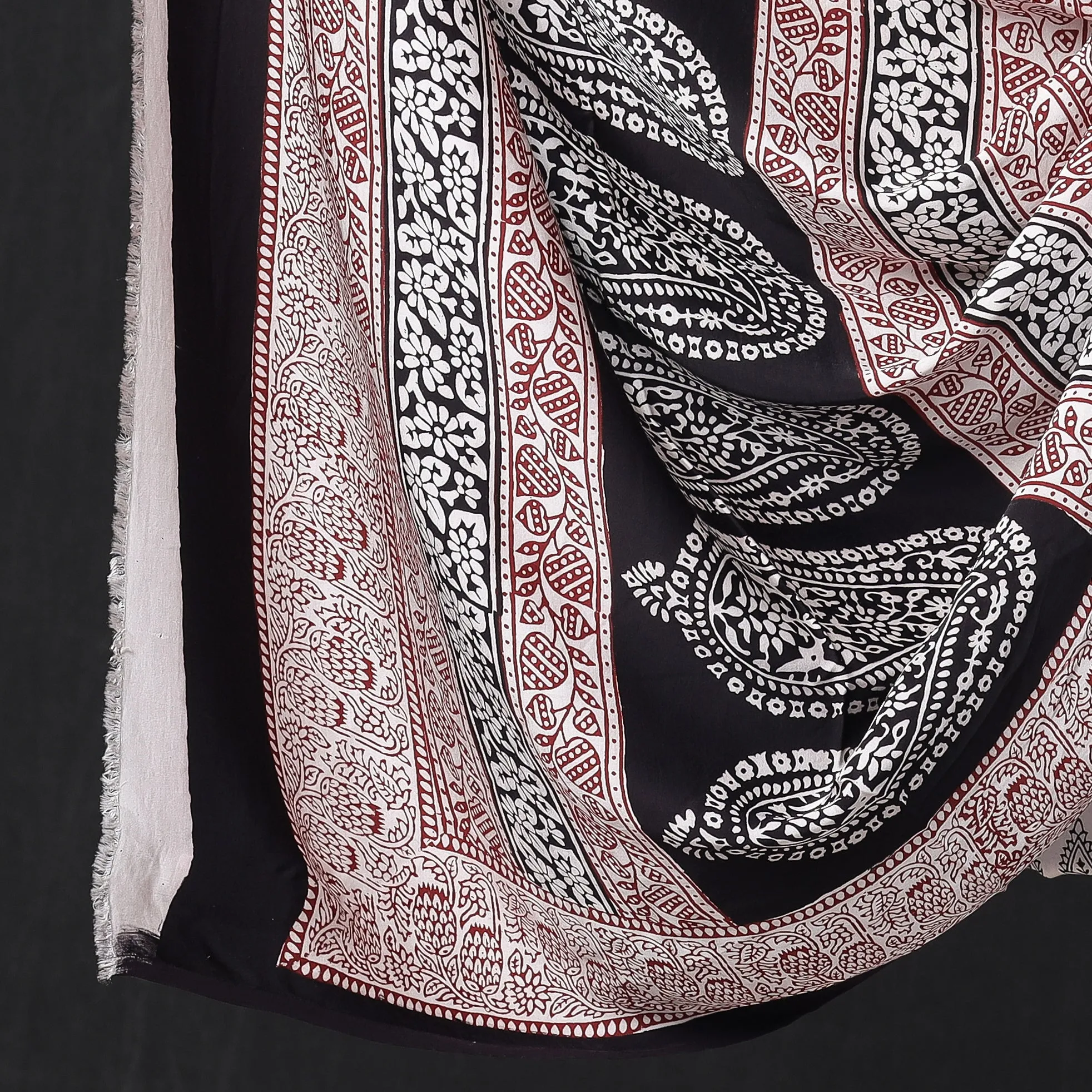 White - 3pc Bagh Block Printed Modal Silk Suit Material Set