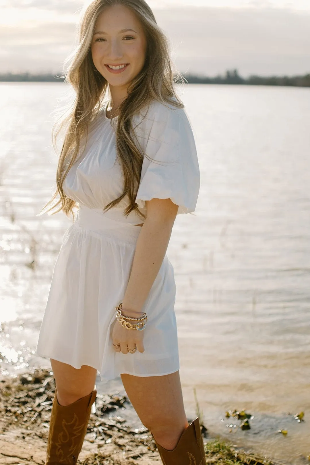 White Cutout Babydoll Dress