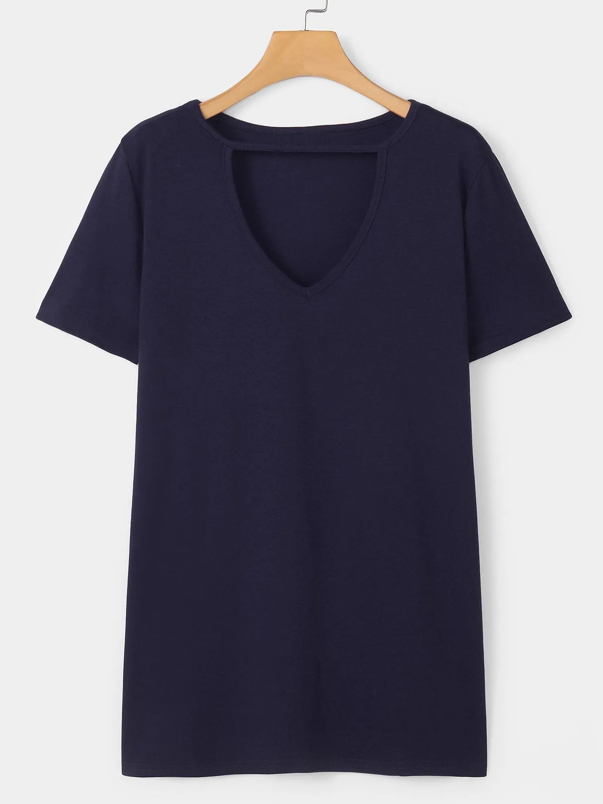 Wholesale Navy V-Neck Short Sleeve Plain Cut Out Shirt Dresses
