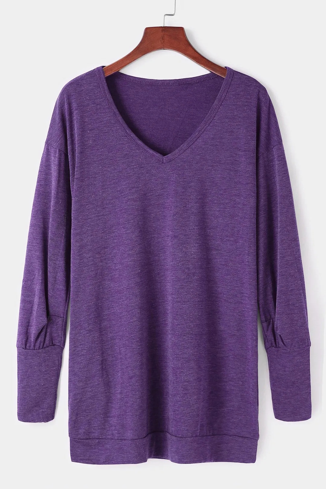 Wholesale Purple V-Neck Long Sleeve Shirt Dress