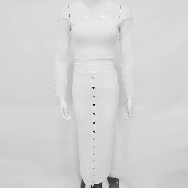 Women's Autumn Long Sleeve Knitted Elastic Slim Two-Piece Dress