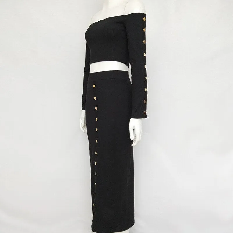 Women's Autumn Long Sleeve Knitted Elastic Slim Two-Piece Dress