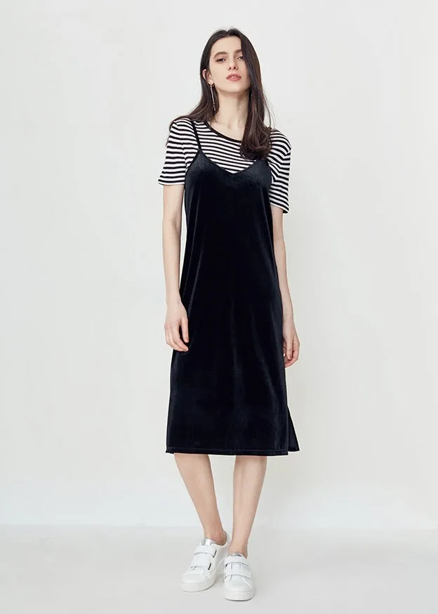 Women's Autumn Vintage Slight Stretch Velvet Midi Dress