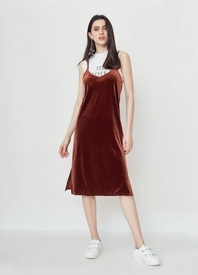 Women's Autumn Vintage Slight Stretch Velvet Midi Dress