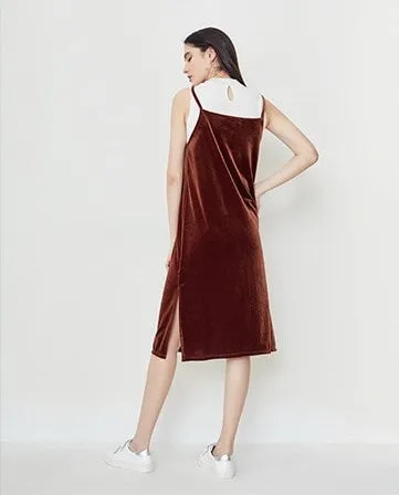 Women's Autumn Vintage Slight Stretch Velvet Midi Dress