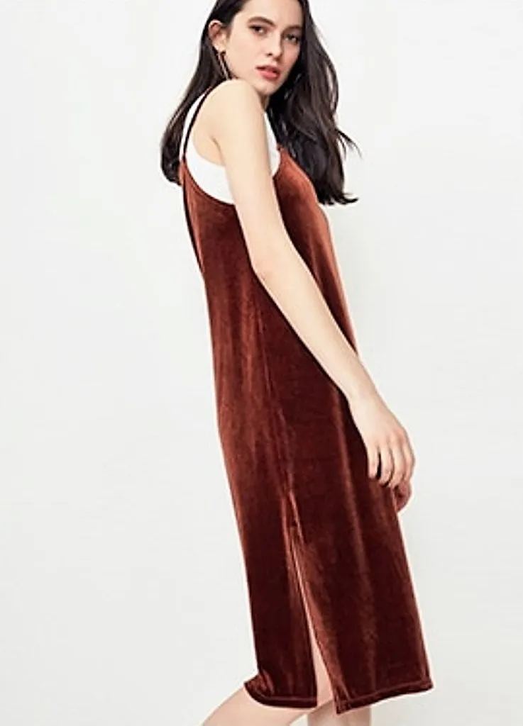 Women's Autumn Vintage Slight Stretch Velvet Midi Dress