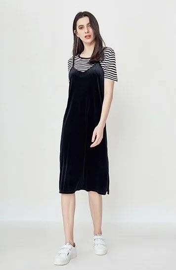 Women's Autumn Vintage Slight Stretch Velvet Midi Dress