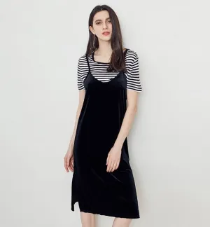 Women's Autumn Vintage Slight Stretch Velvet Midi Dress
