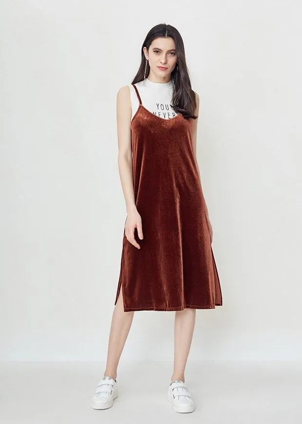 Women's Autumn Vintage Slight Stretch Velvet Midi Dress