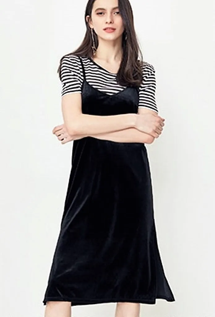 Women's Autumn Vintage Slight Stretch Velvet Midi Dress