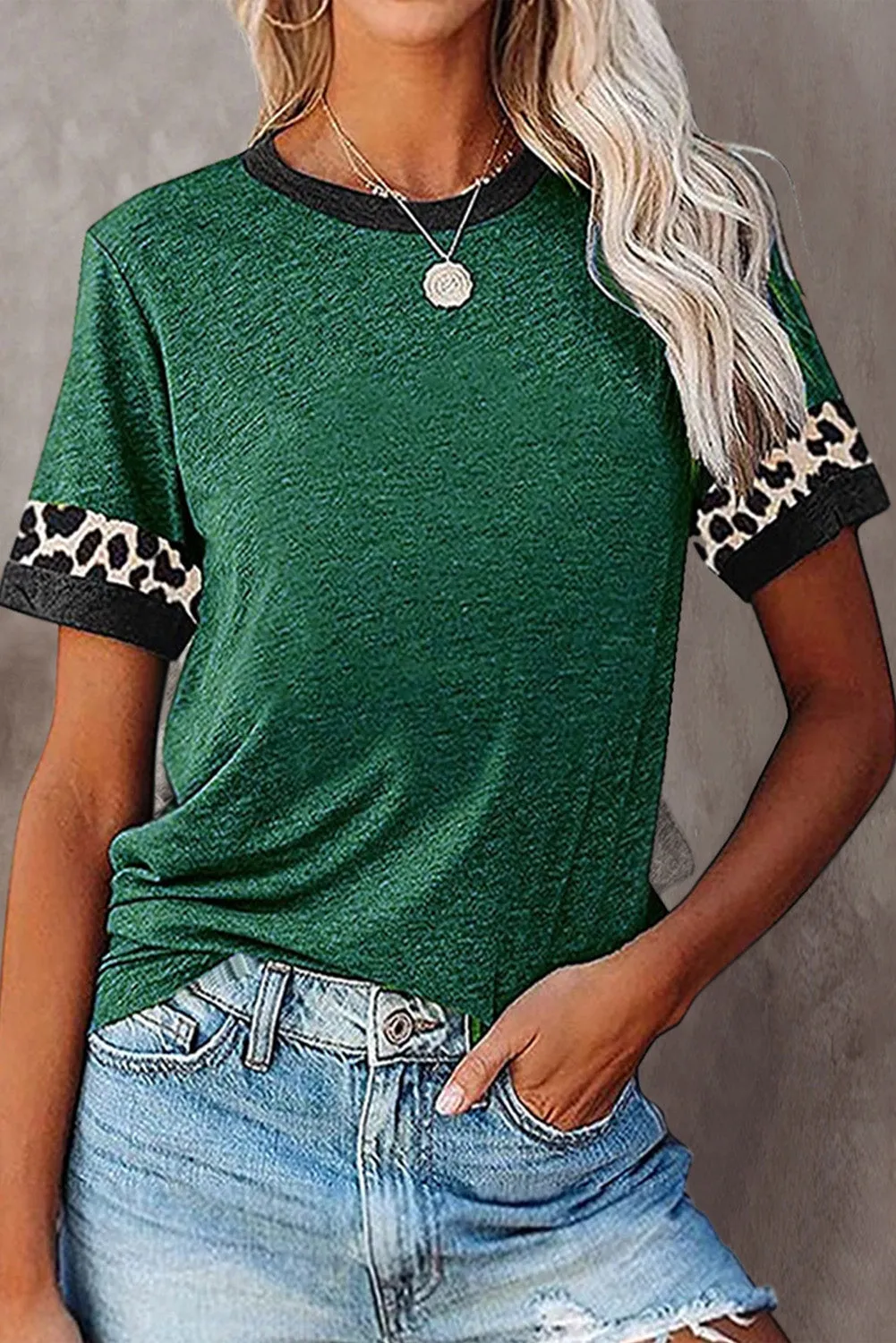 Women's Contrast Sleeve Loose Stitch Tee Shirt