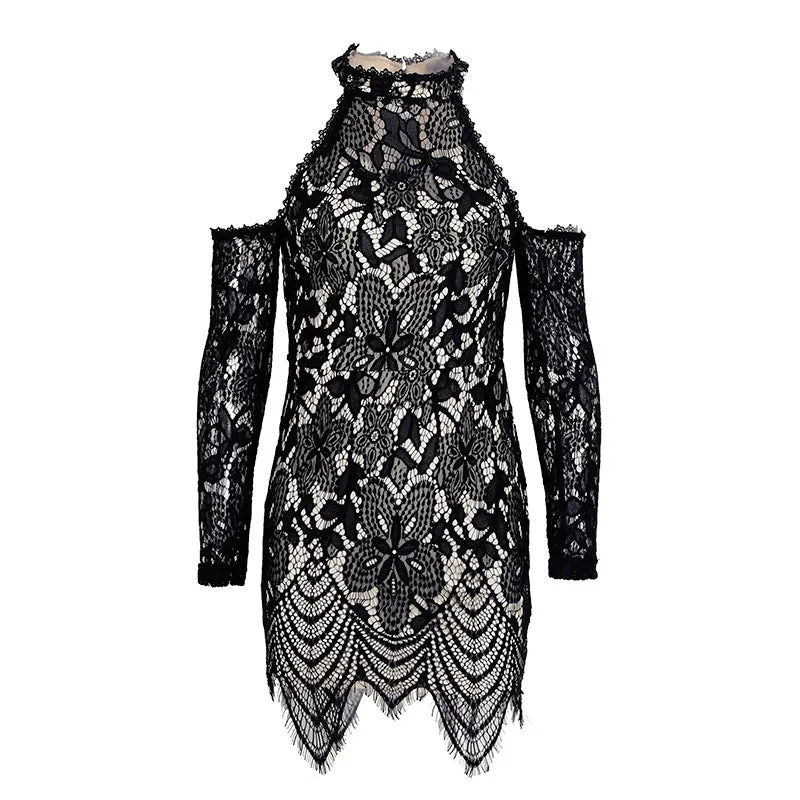 Women's Dress | Off-Shoulder Black Lace Dress | Women's Bodycon Dress