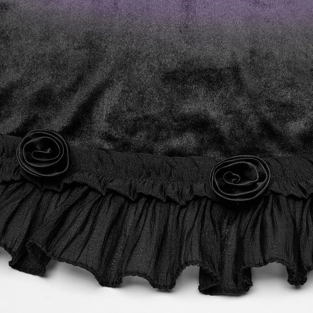 Women's Gothic Ruffled Lace Splice Gradient Velvet Slip Dress Violet