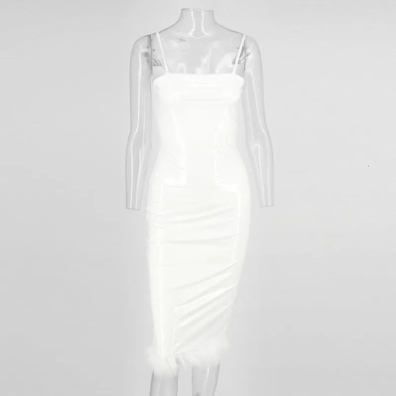 Women's PU Leather Sleeveless Sheath Midi Dress