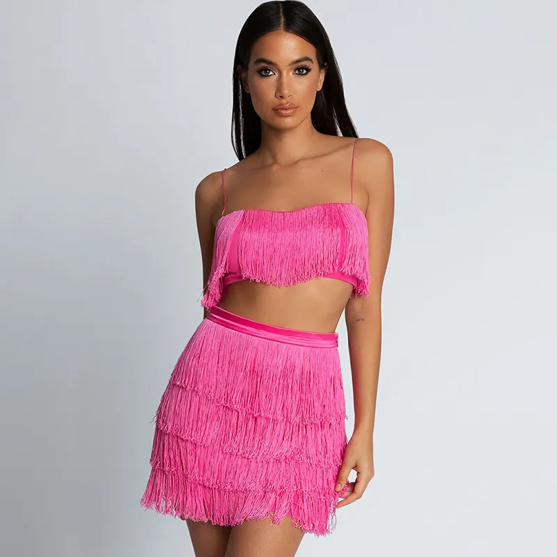 Women's Summer Elastic Two-Piece Dress With Tassels