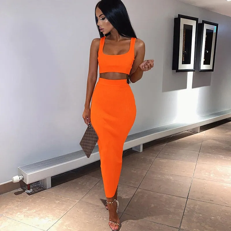 Women's Summer Elastic Two-Piece Slim Long Dress