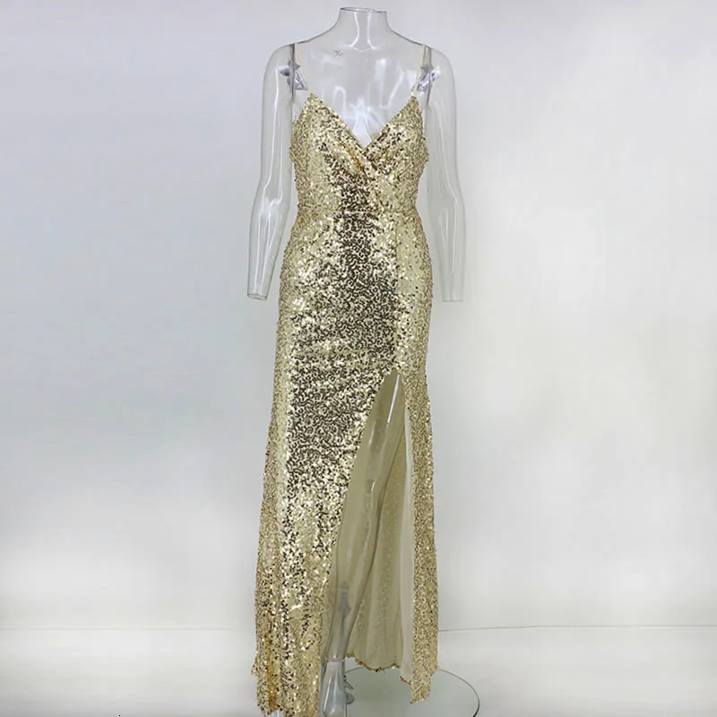 Women's Summer Sequin Sheath V-Neck Long Dress