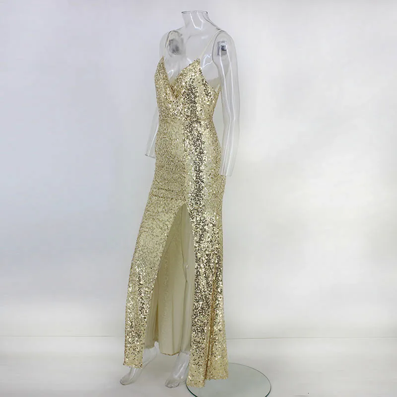 Women's Summer Sequin Sheath V-Neck Long Dress