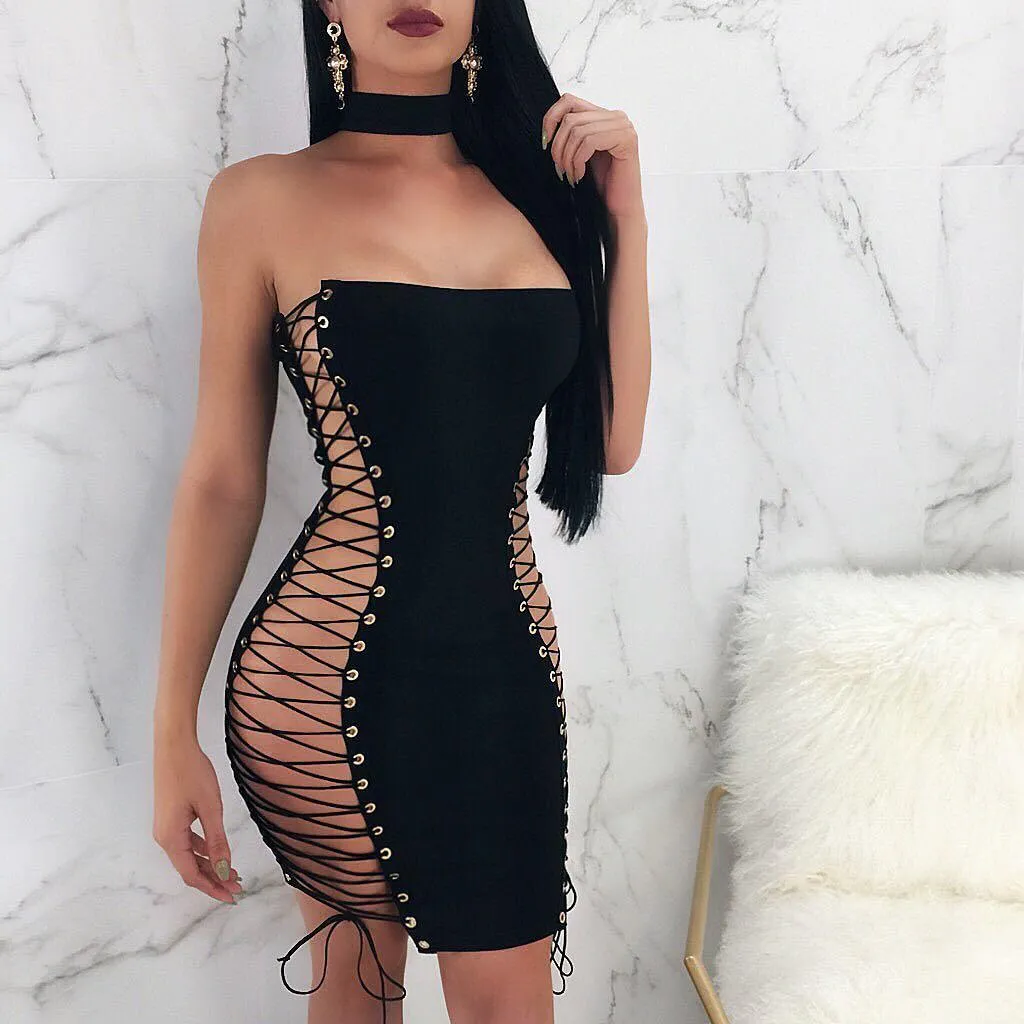 Women's Summer Sleeveless Lace-Up Sheath Mini Dress