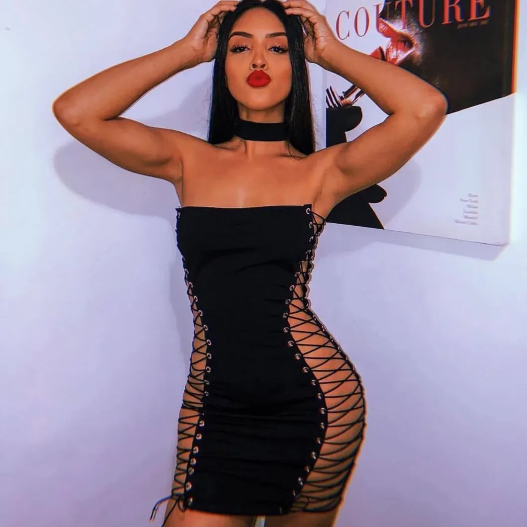 Women's Summer Sleeveless Lace-Up Sheath Mini Dress