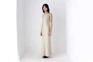 Y2K Subtle Gold Metallic High Neck Bias Cut Dress